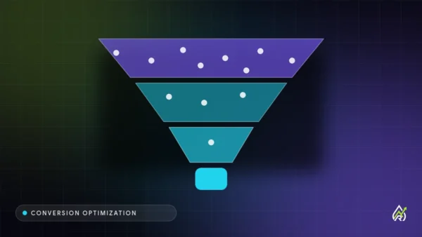 Web Design Agency Cover graphic for Conversion Rate Optimization: The Complete 2026 Guide: a conversion funnel narrowing from many visitors to one lead
