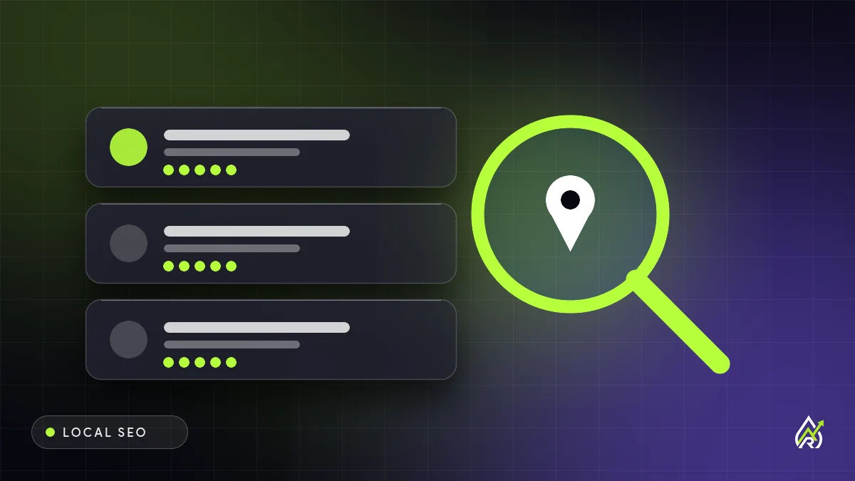 Local SEO for Dentists Cover graphic for Local SEO for Dentists: search results with a magnifying glass and map pin